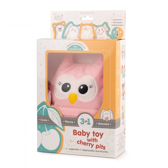 Terapeitiskā rotaļlieta sildīšanas spilventiņš/aukstums pūce Amek Baby Toy Owl with Cherry Pits Pink 98404