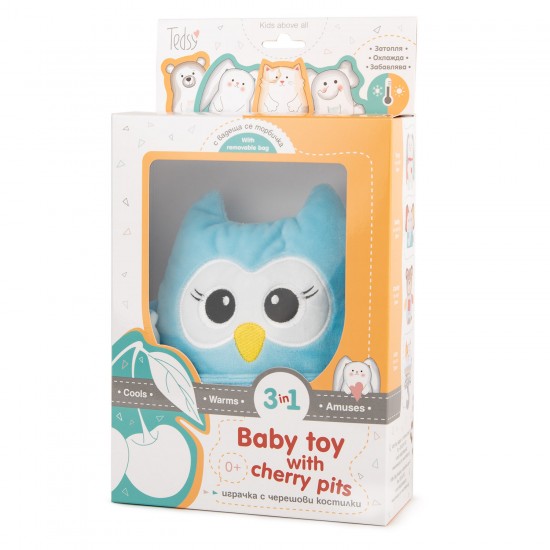 Terapeitiskā rotaļlieta sildīšanas spilventiņš/aukstums pūce Amek Baby Toy Owl with Cherry Pits Blue 98404