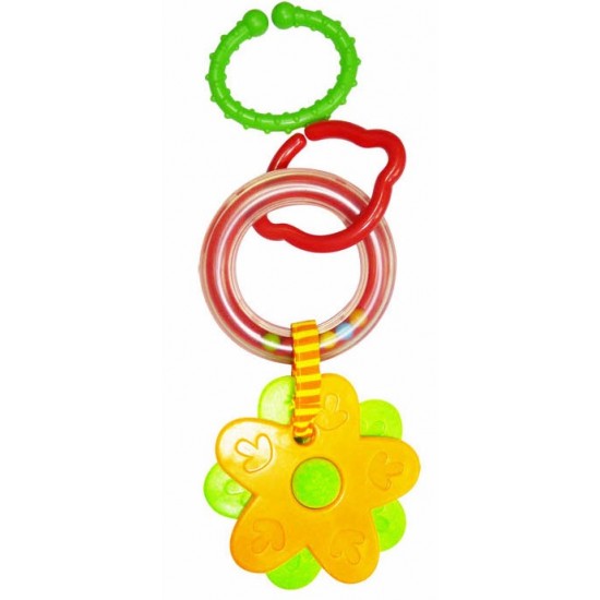 Attīstoša piekarama rotaļlieta grabulis Biba Toys Ring Rattle with Flowers Teethers PP096