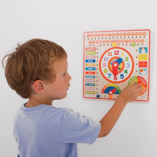 Attīstoša koka rotaļlieta kalendārs un pulkstenis Big Jigs Calendar and Clock BJ526
