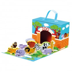 Koka attīstoša rotaļlieta dzīvnieku zoodārzs Bino Zoo Animals in travel Case 70613