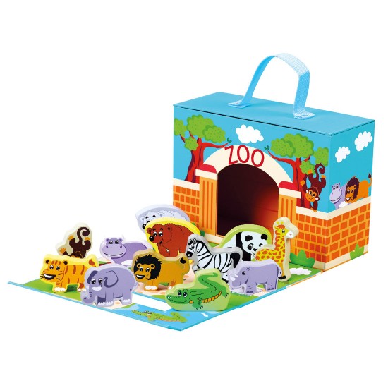 Koka attīstoša rotaļlieta dzīvnieku zoodārzs Bino Zoo Animals in travel Case 70613
