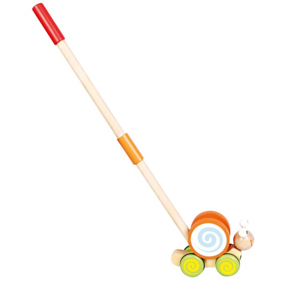 Stumjama koka rotaļlieta ar kātu Bino Push Along Snail Gulliver 81673