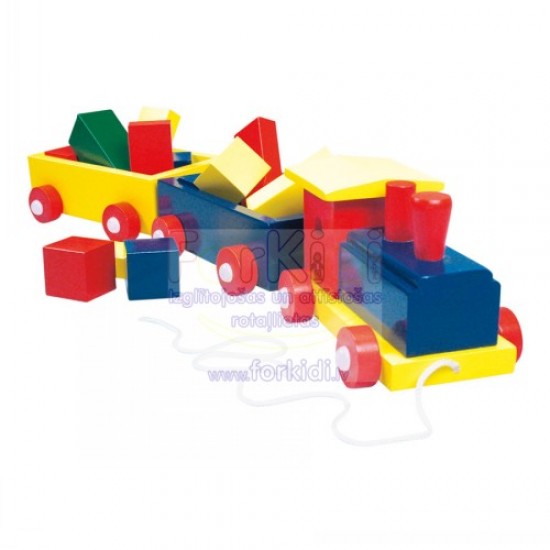 Koka attīstoša rotaļlieta vilciens ar klučiem Bino Train With Blocks 82141
