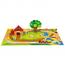 Koka attīstoša rotaļlieta vilciena trase lauku sēta Bino Wooden Railway Set Сountry 82206