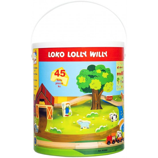 Koka attīstoša rotaļlieta vilciena trase lauku sēta Bino Wooden Railway Set Сountry 82206