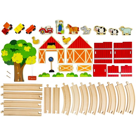 Koka attīstoša rotaļlieta vilciena trase lauku sēta Bino Wooden Railway Set Сountry 82206