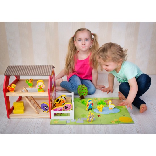 Koka rotaļlietu saimniecība ar dzīvniekiem Bino Farm with Animals 82222