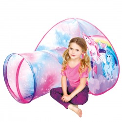 Bērnu rotaļu telts + tunelis Bino Kinderzelt mit Tunnel Einhorn 82823