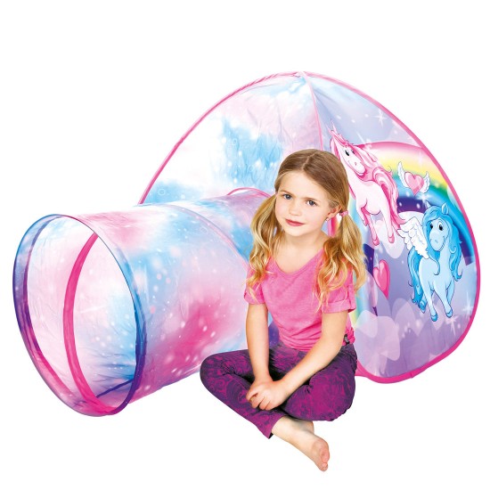 Bērnu rotaļu telts + tunelis Bino Kinderzelt mit Tunnel Einhorn 82823