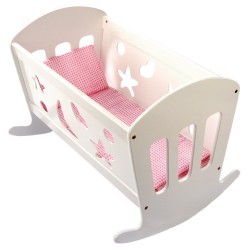 Koka rotaļlietu šūpuļgulta lellei ar gultas veļu Bino Doll Cradle With Bedding 83699