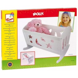 Koka rotaļlietu šūpuļgulta lellei ar gultas veļu Bino Doll Cradle With Bedding 83699