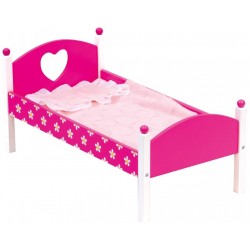 Koka rotaļlieta gulta lellei ar gultas veļu Bino Doll Bed including Bedding 83700