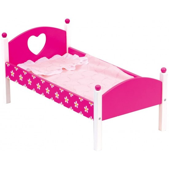 Koka rotaļlieta gulta lellei ar gultas veļu Bino Doll Bed including Bedding 83700