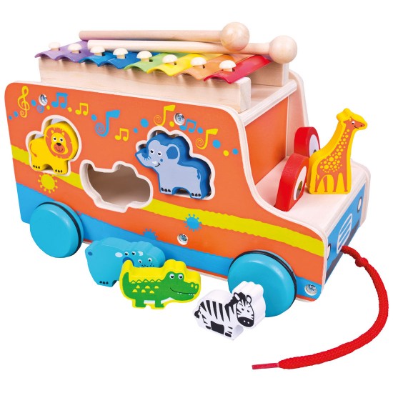 Koka attīstoša mašīna ar ksilofonu Bino Pull Car with Xylophone 84088