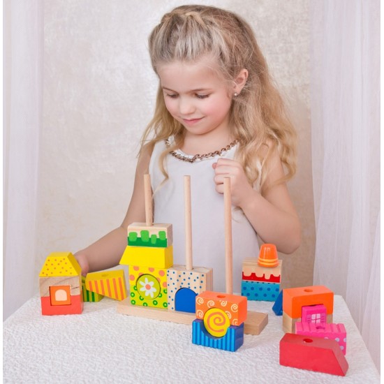 Koka attīstoša rotaļlieta māja - konstruktors Bino Stacking House 84151
