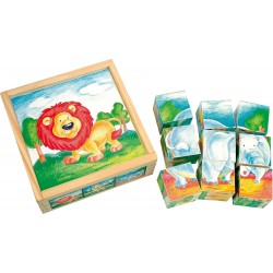 Koka attīstoša klucīšu puzle Bino Wooden Illustrated Cubes Puzzle 9 pieces 84174