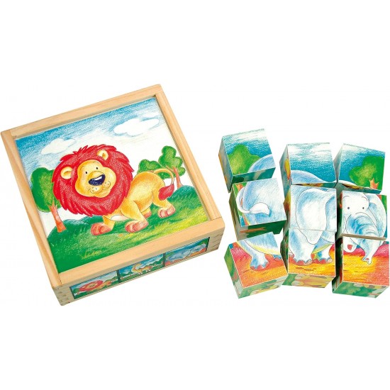 Koka attīstoša klucīšu puzle Bino Wooden Illustrated Cubes Puzzle 9 pieces 84174