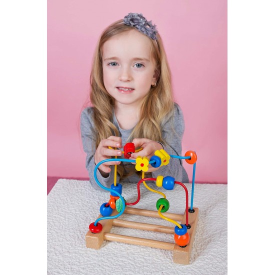 Koka attīstoša rotaļlieta aktīvā cilpa labirints ar lodītēm Bino Motoric Cube Flower 84184