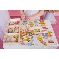Koka attīstoša spēle puzle Bino Puzzle Put on Clothing Family 88016