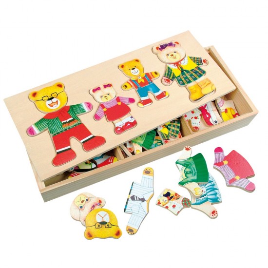 Koka attīstoša spēle puzle Bino Puzzle Put on Clothing Family 88016