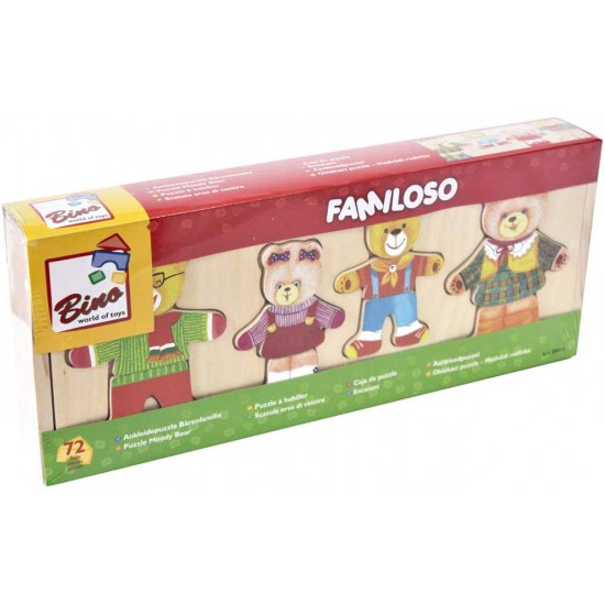 Koka attīstoša spēle puzle Bino Puzzle Put on Clothing Family 88016