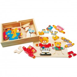 Koka attīstoša spēle puzle Bino Puzzle Put on Clothing Lea and Otto 88023