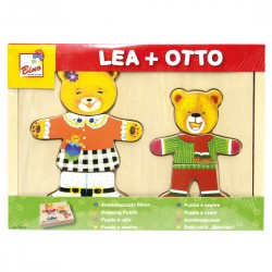 Koka attīstoša spēle puzle Bino Puzzle Put on Clothing Lea and Otto 88023