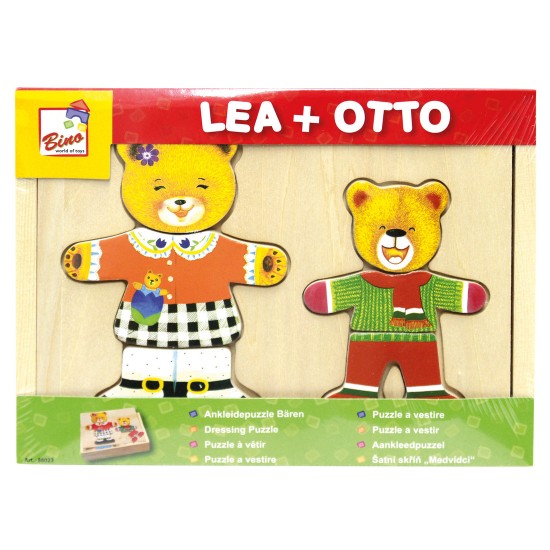 Koka attīstoša spēle puzle Bino Puzzle Put on Clothing Lea and Otto 88023