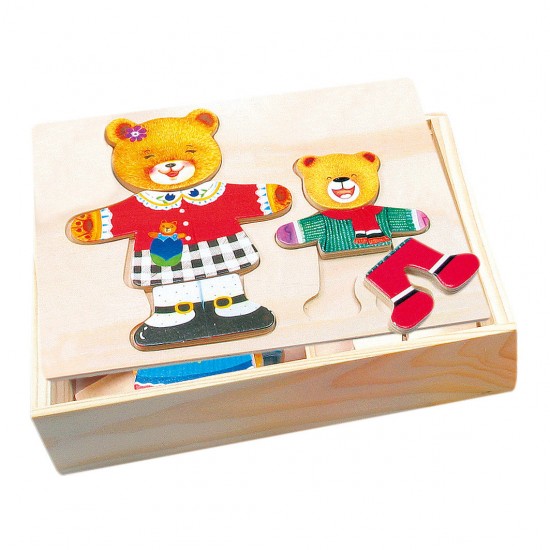Koka attīstoša spēle puzle Bino Puzzle Put on Clothing Lea and Otto 88023