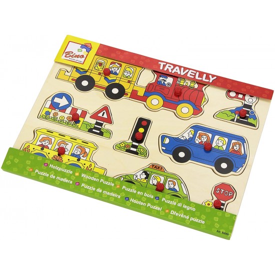 Koka attīstoša puzle Bino Wooden Puzzle Cars 88060