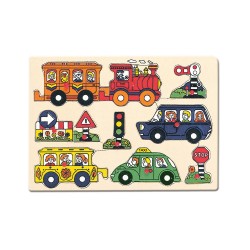 Koka attīstoša puzle Bino Wooden Puzzle Cars 88060