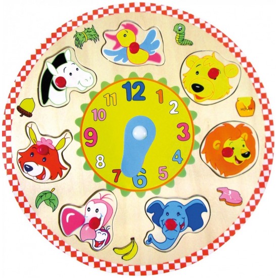 Koka attīstoša rotaļlieta pulkstenis puzle Bino Wooden Clock Peg Puzzle 88062