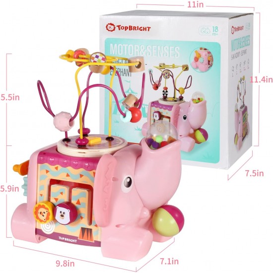 Koka attīstoša rotaļlieta centrs motorika Top Bright 5 in 1 Play Cube Elephant 120384