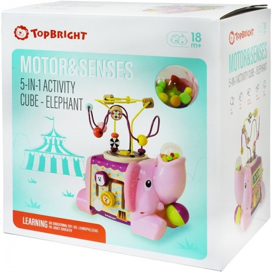 Koka attīstoša rotaļlieta centrs motorika Top Bright 5 in 1 Play Cube Elephant 120384