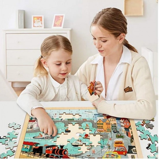 Koka attīstoša puzle Top Bright Wooden Puzzle City 100 pieces 29.5x39.5cm 120391