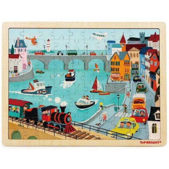 Koka attīstoša puzle Top Bright Wooden Puzzle City 100 pieces 29.5x39.5cm 120391