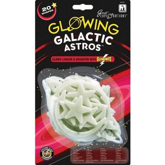 Suvenīrs Glow in the Dark Stickers Galactic Astros 15 Shapes 12,5x17,5cm 29032