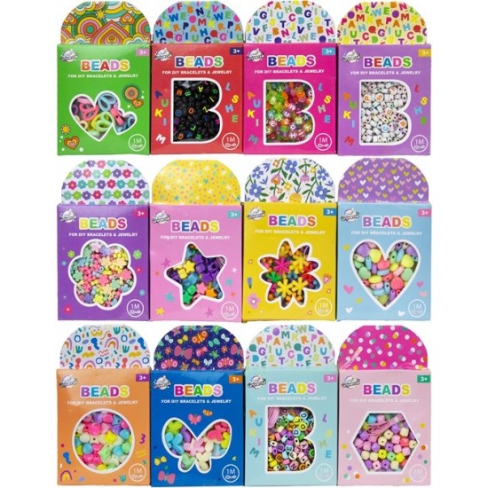 Rokdarbu komplekts ar pērlītēm Bead set + 1 meter cord assorted in box 3013705