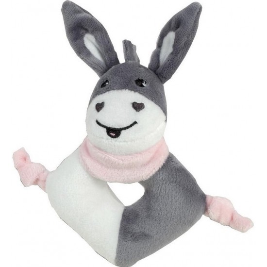 Mīksta rotaļlieta ar grabuli Happy People Baby plush Donkey 15cm, gray/pink Rattle 40153