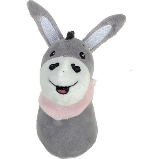 Mīksta rotaļlieta ar grabuli Happy People Baby plush Donkey 13cm, gray/pink Rattle 40155