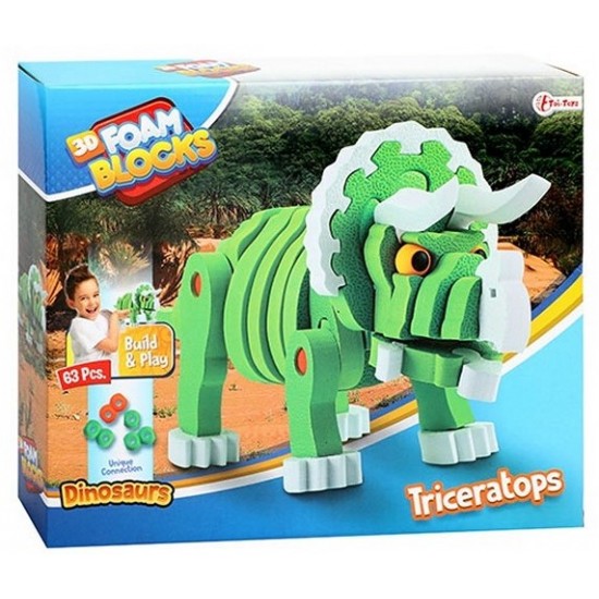 Konstruktors 3D Foam Blocks Dinosaur Triceratops Model 63pcs 43544