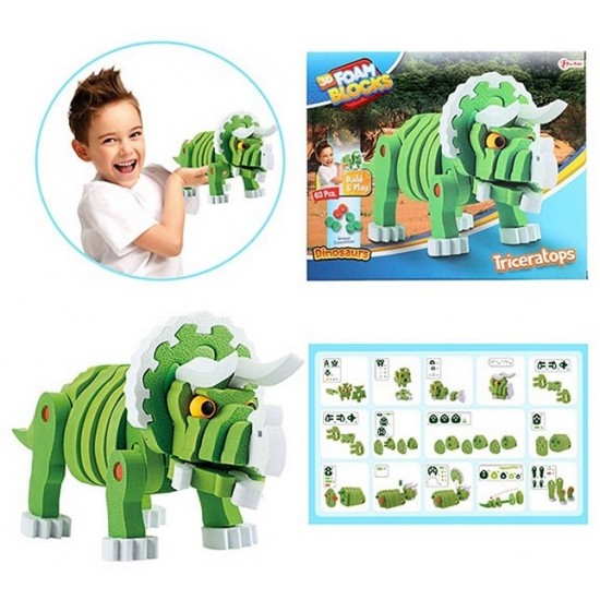 Konstruktors 3D Foam Blocks Dinosaur Triceratops Model 63pcs 43544