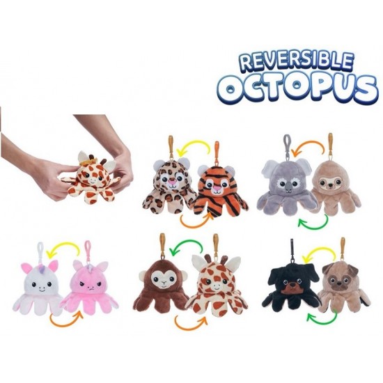 Mīksta rotaļlieta Reversible Octopus Bagclip 5 assorted 12cm 49255