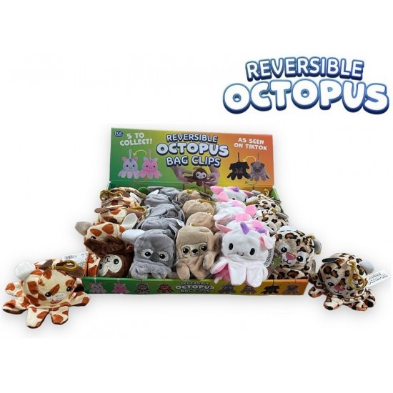 Mīksta rotaļlieta Reversible Octopus Bagclip 5 assorted 12cm 49255