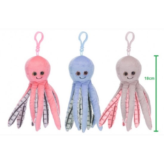 Mīksta rotaļlieta astoņkājis Plush Octopus Bagclip 3 assorted 18cm 49348