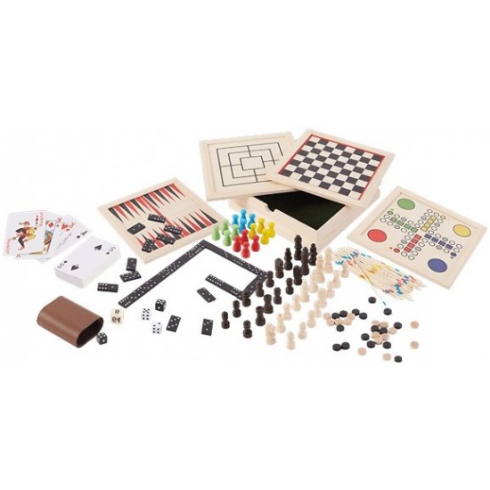 Galda spēļu koka komplekts Wooden game box 9 games 8117ES
