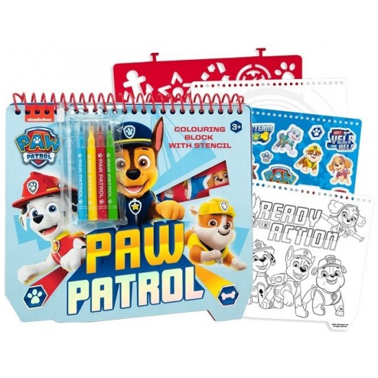 Piezīmju blociņš Paw Patrol Colouring Block with Stencil 20x22cm PW01009