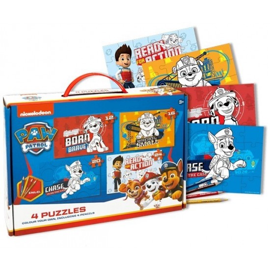 Puzles Paw Patrol Colour your own 4 Puzzles Progressive 12-16-20-24 pcs PW01015