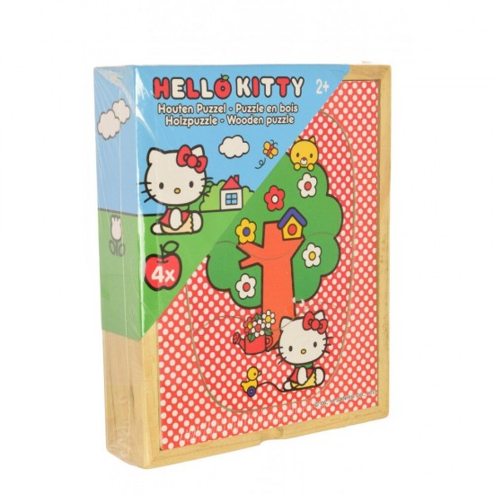 Koka attīstošas puzles Wooden Puzzles Hello Kitty 3 parts 4 pcs 12x15cm DI1478
